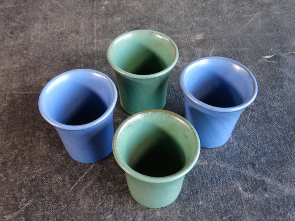 Catalina Island Pottery Set of 4 Red Clay Small Tumblers/Shot Glasses, 2 Green, 2 Blue C645