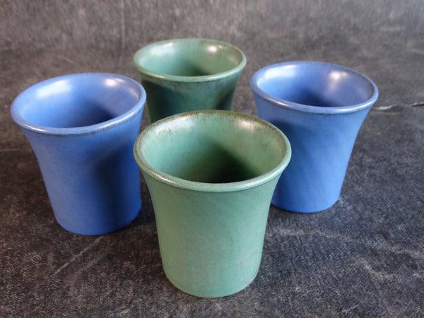 Catalina Island Pottery Set of 4 Red Clay Small Tumblers/Shot Glasses, 2 Green, 2 Blue C645