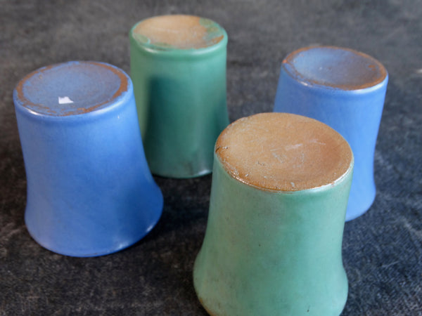 Catalina Island Pottery Set of 4 Red Clay Small Tumblers/Shot Glasses, 2 Green, 2 Blue C645