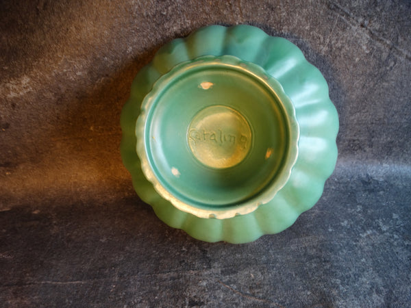 Catalina Island White Clay Scallop Footed Bowl in Green C665