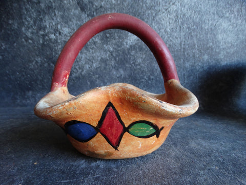 Olvera Street Ware Pottery Basket w Handle CA2087