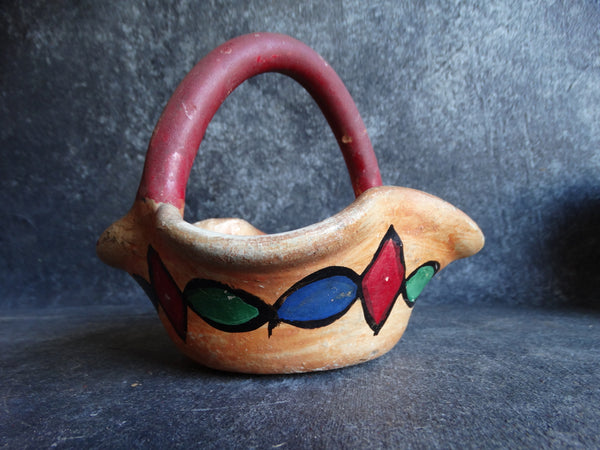 Olvera Street Ware Pottery Basket w Handle CA2087