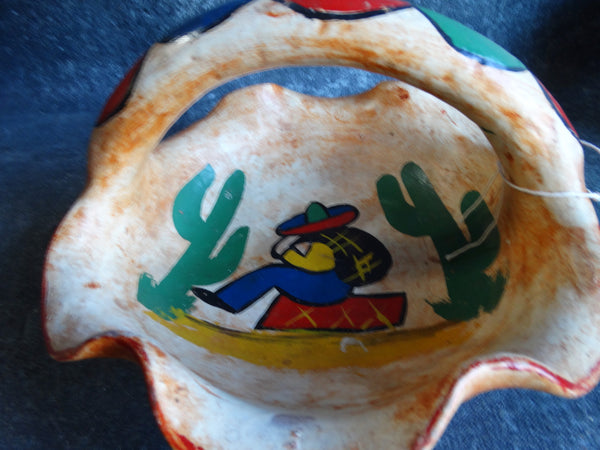 Olvera Street Ware Pottery Basket - Man with Cactus - CA2088