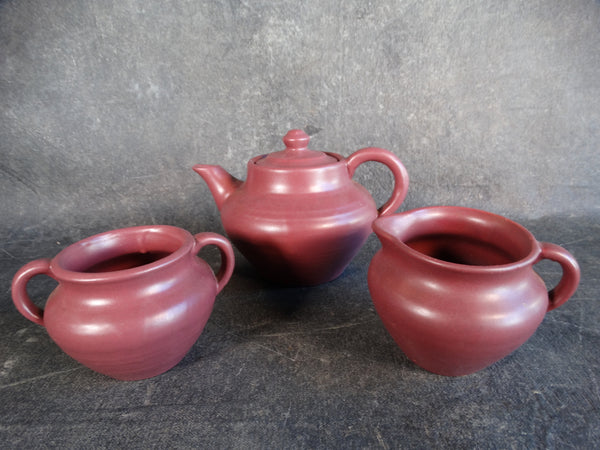 Zanesville Pottery Old Pot Shop Teapot with Creamer and Sugar Bowl circa 1940s CA2119