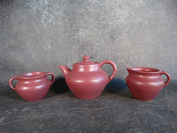 Zanesville Pottery Old Pot Shop Teapot with Creamer and Sugar Bowl circa 1940s CA2119