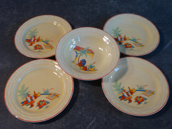 Edwin M Knowles Tijuana Pattern Set of 1 Bowl And 4 Plates CA2160