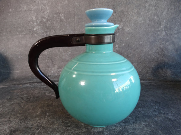 Vernon Kilns Early California Carafe with Bakelite Handle, in Green with Blue Stopper CA2259