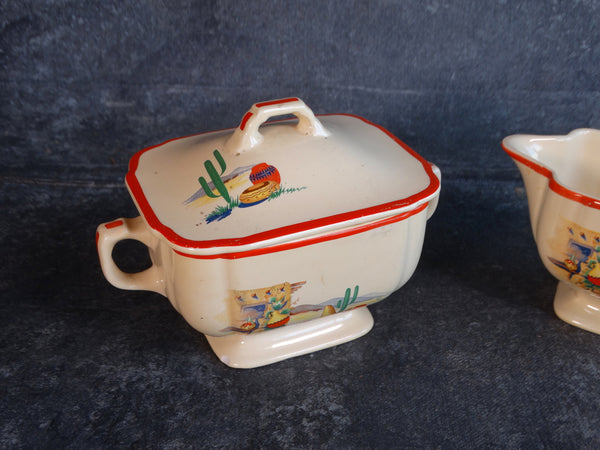 Homer Laughlin Mexicana Kitchen Kraft Creamer & Sugar Bowl with Lid CA2310