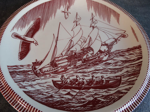 Vernon Kilns by Rockwell Kent - Moby Dick Dinner Plates in Burgundy Set of 2 CA2315