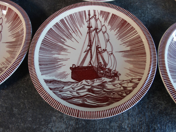 Vernon Kilns Rockwell Kent Moby Dick Set of 6  Burgundy Salad Plates CA2316