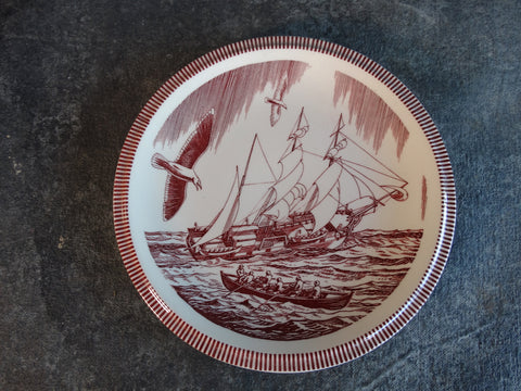Vernon Kilns Rockwell Kent Moby Dick Burgundy 8 1/2"  Salad Plate CA2317