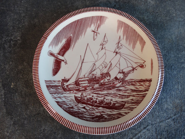 Vernon Kilns Rockwell Kent Moby Dick Burgundy 8 1/2"  Salad Plate CA2317
