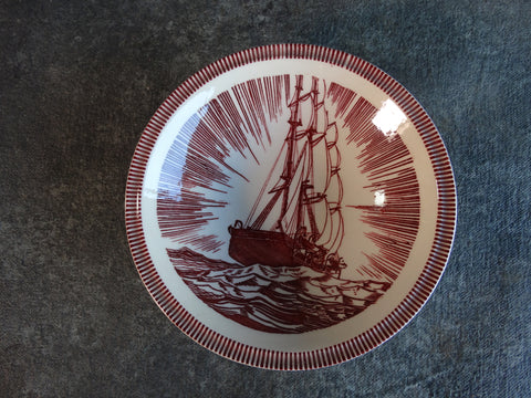 Vernon Kilns Rockwell Kent Moby Dick  6 1/8" Small Bowl in Burgundy CA2318
