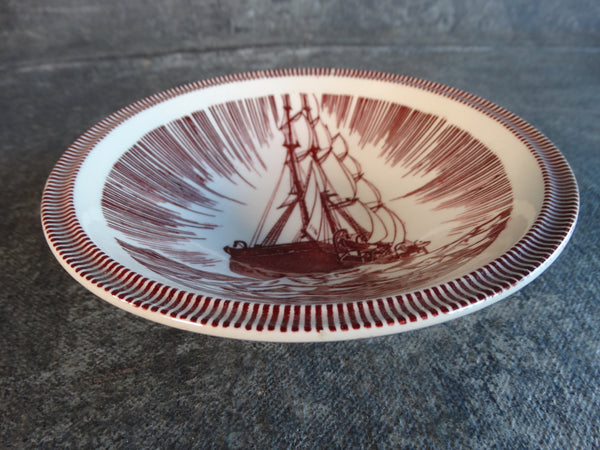 Vernon Kilns Rockwell Kent Moby Dick  6 1/8" Small Bowl in Burgundy CA2318