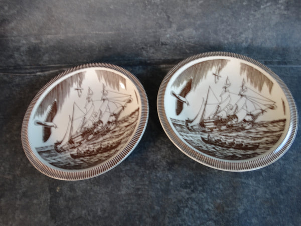 Vernon Kilns Rockwell Kent Moby Dick Pair of 10 1/2" Plates in Brown CA2322