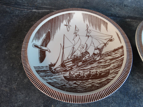 Vernon Kilns Rockwell Kent Moby Dick Pair of 10 1/2" Plates in Brown CA2322