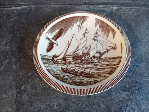 Vernon Kilns Rockwell Kent Moby Dick Small 9 1/2" Dinner Plate in Brown CA2323