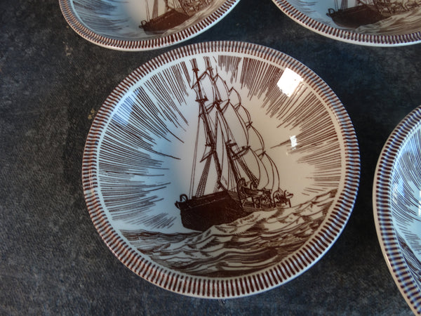 Vernon Kilns Rockwell Kent Moby Dick Set of Five 5 5/8" Bowls in Brown CA2324