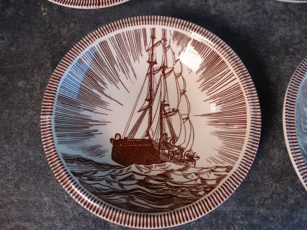 Vernon Kilns Rockwell Kent Moby Dick Set of Five 5 5/8" Bowls in Brown CA2324