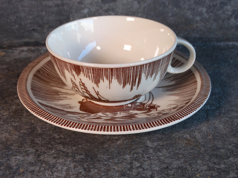 Vernon Kilns Rockwell Kent Moby Dick Cup & Saucer in Brown CA2325