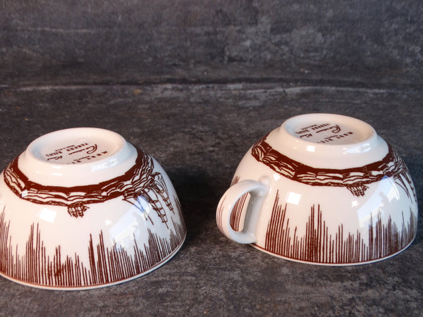 Vernon Kilns Rockwell Kent Moby Dick Pair of Cups (No Saucers) in Brown CA2326