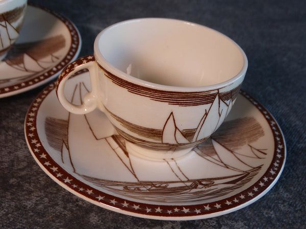 Vernon Kilns Rockwell Kent  Our America Set of 3 Demi-tasse Cups & Saucers (Rare) in Brown CA2328