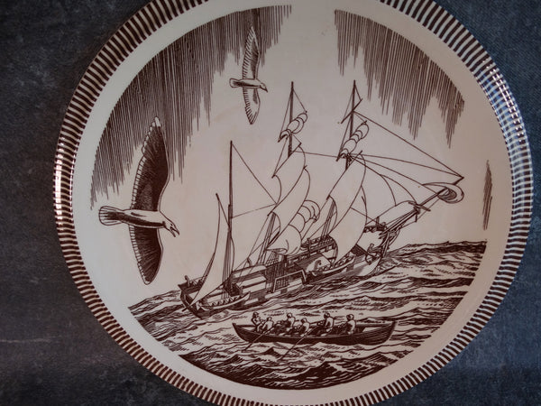 Vernon Kilns Rockwell Kent Moby Dick 12 1/2" Dinner Plate in Brown CA2335