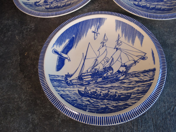 Vernon Kilns Rockwell Kent Moby Dick Set of Three 10 1/2" Dark Blue Dinner Plates CA2337