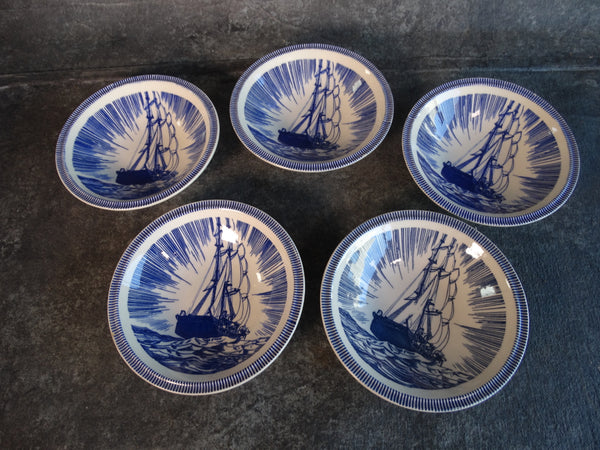 Vernon Kilns Rockwell Kent Moby Dick  Set of Five 6" x 1" Bowls in Blue CA2339