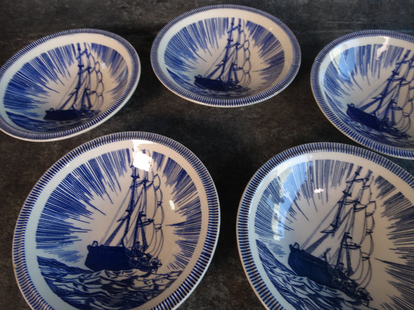 Vernon Kilns Rockwell Kent Moby Dick  Set of Five 6" x 1" Bowls in Blue CA2339