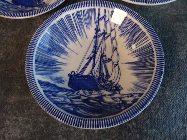 Vernon Kilns Rockwell Kent Moby Dick Set of Three 5 5/8" x 1" Bowls in Blue CA2340