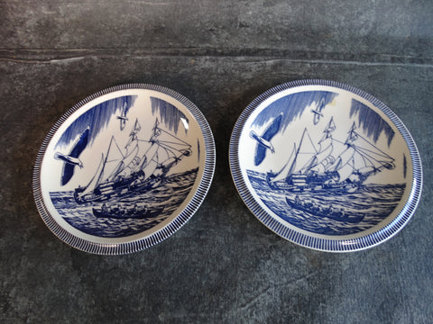 Vernon Kilns Rockwell Kent Moby Dick Set of Two 9 1/2" Dinner Plates in Dark Blue CA2343