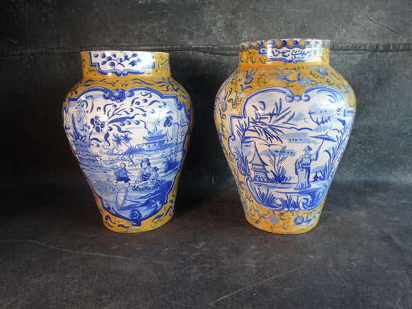 Pair of Hand-thrown Spanish Urns ina Chinoiserie style 1950s CA2377