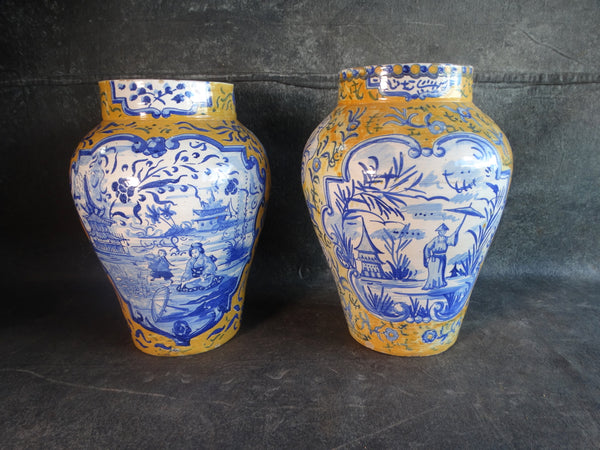 Pair of Hand-thrown Spanish Urns ina Chinoiserie style 1950s CA2377