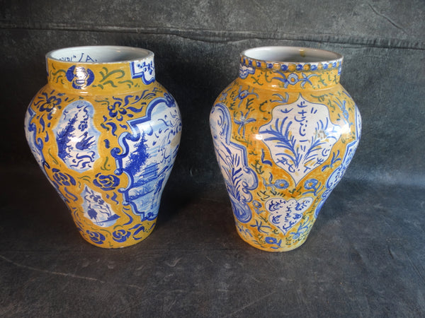 Pair of Hand-thrown Spanish Urns ina Chinoiserie style 1950s CA2377