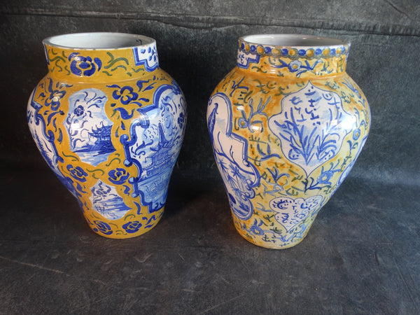 Pair of Hand-thrown Spanish Urns ina Chinoiserie style 1950s CA2377