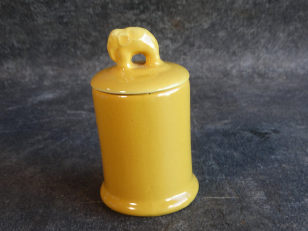 Tudor Hollywood Ware Cigarette Jar in Yellow with Elephant Lid CA2385