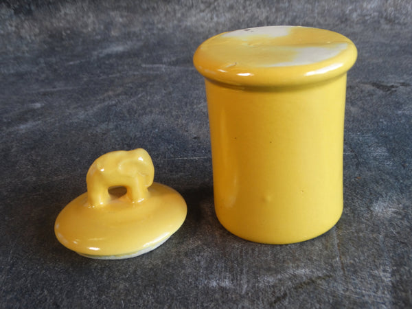 Tudor Hollywood Ware Cigarette Jar in Yellow with Elephant Lid CA2385