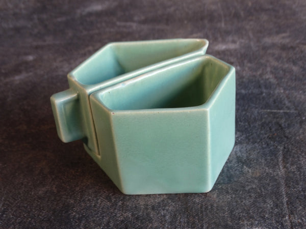 Tudor Pottery Nesting Sugar & Creamer Set in Soft Matte Green CA2386