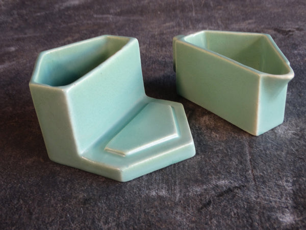 Tudor Pottery Nesting Sugar & Creamer Set in Soft Matte Green CA2386