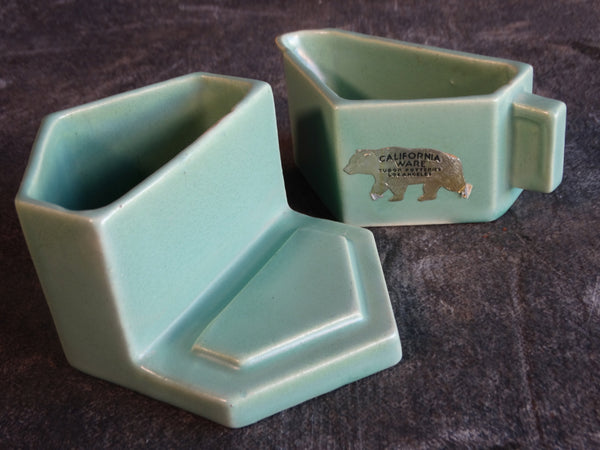 Tudor Pottery Nesting Sugar & Creamer Set in Soft Matte Green CA2386