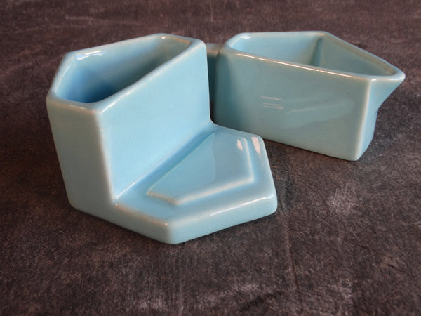 Tudor Pottery Nesting Sugar & Creamer Set in Soft Matte Turquoise CA2387