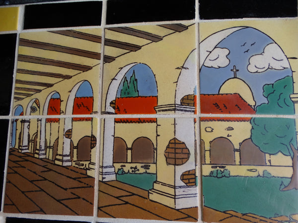 Tudor Tile Scenic 6-Tile Plaque of San Juan Capistrano with Wrought Iron Surround CA2465