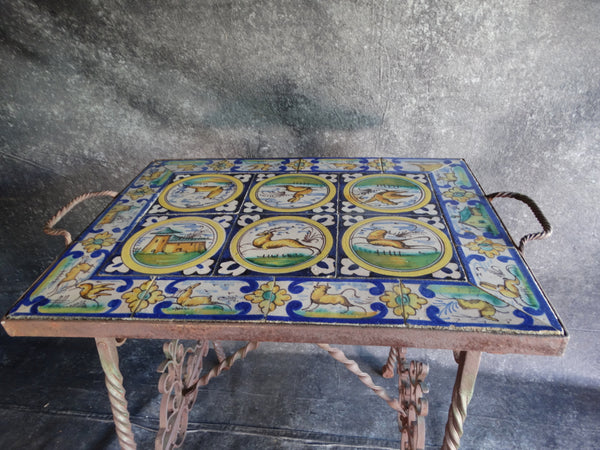 20 Tile Spanish/Portugiese Tile-top Table Wrought Iron Base CA2467