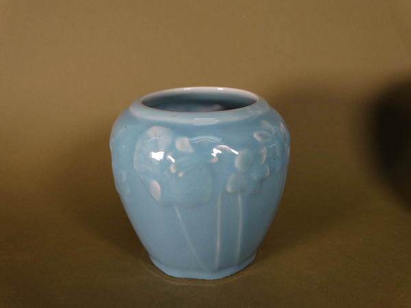 Rookwood #6432 Violets Relief Vase in Pale Turquoise 1950 CA2502