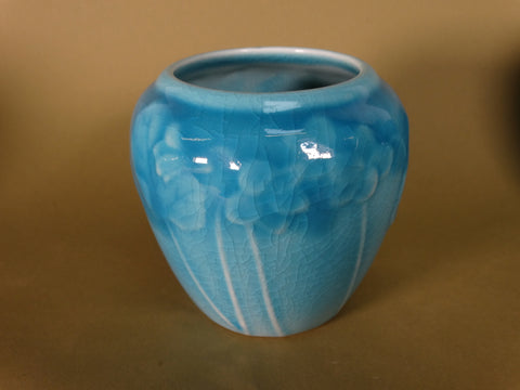 Rookwood #6432 Violets Vase in Asian Crackle Turquoise Glaze 1946 CA2503