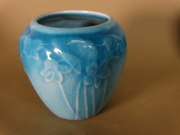 Rookwood #6432 Violets Vase in Asian Crackle Turquoise Glaze 1946 CA2503