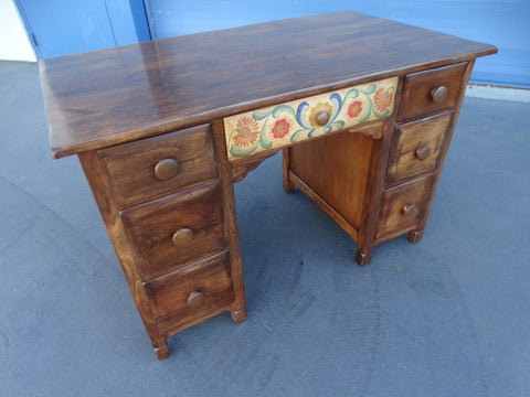 Monterey Smokey Maple and Crackle Floral Decorated Desk F2322