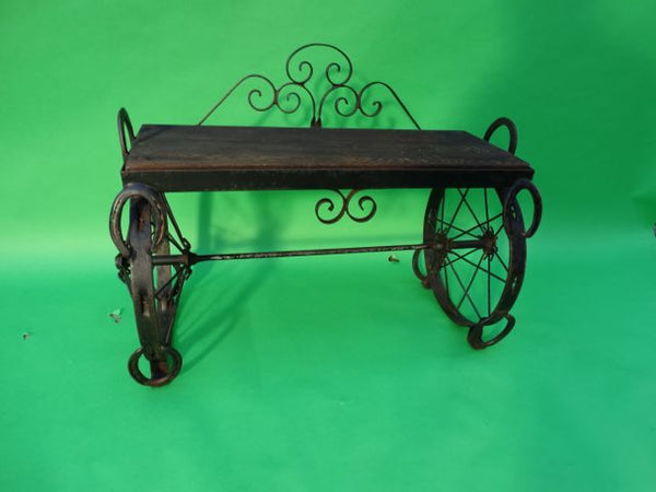 Wrought Iron and Wood Wheels and Horseshoes Folk Art Bench