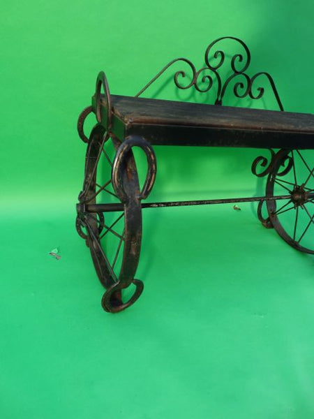 Wrought Iron and Wood Wheels and Horseshoes Folk Art Bench